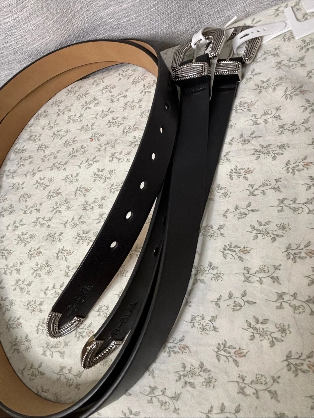 Jessica Simpson Black Double Western-Style Belt with Silver Buckles set of two